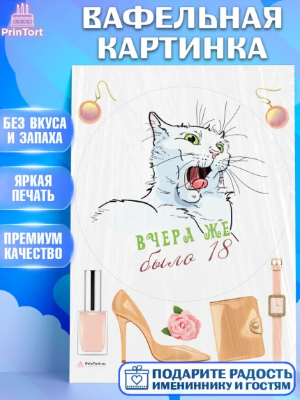 Вафельная картинка, Девушке, Вчера же было 18, Девочка, День рождения, арт. PT210624