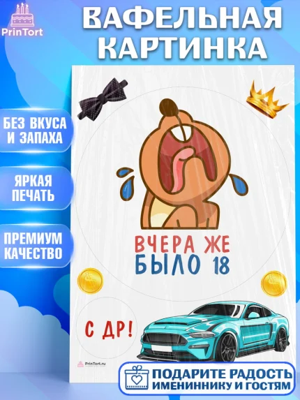 Вафельная картинка, Девушке, Вчера же было 18, Девочка, День рождения, арт. PT210641