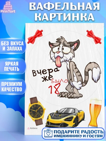 Вафельная картинка, Девушке, Вчера же было 18, Девочка, День рождения, арт. PT210649