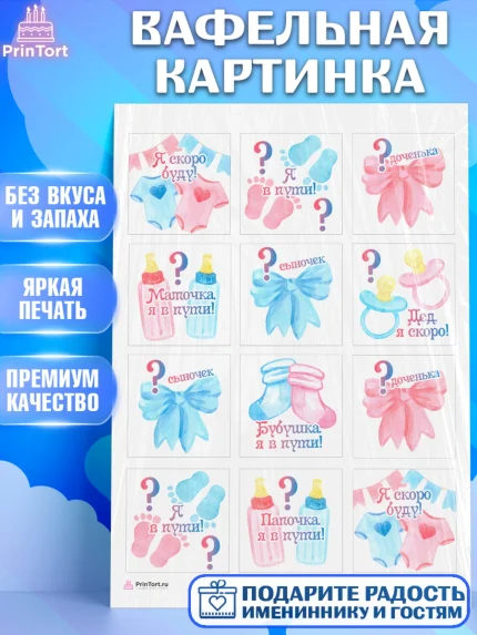Вафельная картинка, Новорожденный, Гендер Пати, Девочка, Рождение ребёнка, арт. PT210716