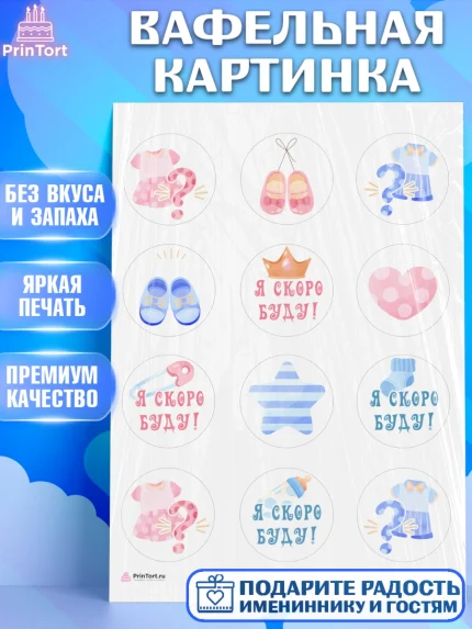 Вафельная картинка, Новорожденный, Гендер Пати, Девочка, Рождение ребёнка, арт. PT210722