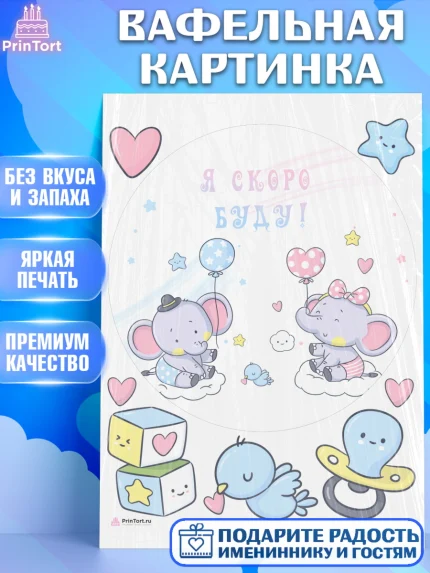 Вафельная картинка, Новорожденный, Гендер Пати, Девочка, Рождение ребёнка, арт. PT210728