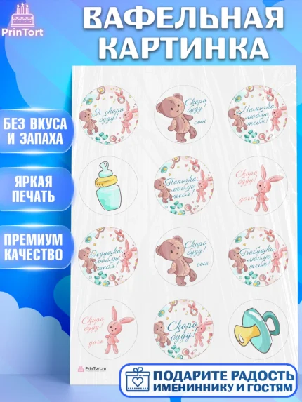 Вафельная картинка, Новорожденный, Гендер Пати, Девочка, Рождение ребёнка, арт. PT210729