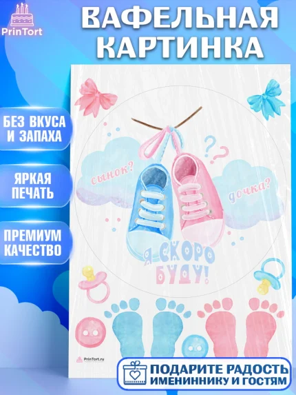 Вафельная картинка, Новорожденный, Гендер Пати, Девочка, Рождение ребёнка, арт. PT210734