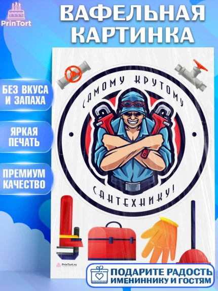 Вафельная картинка, Сантехник, Ремонт, Мальчик, День рождения, арт. PT211014