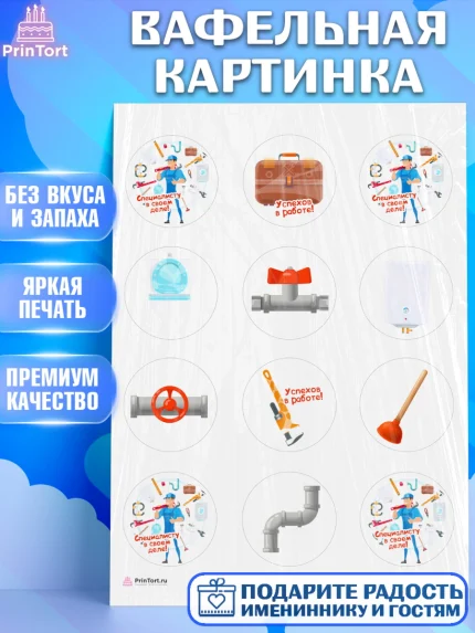 Вафельная картинка, Сантехник, Ремонт, Мальчик, День рождения, арт. PT211015