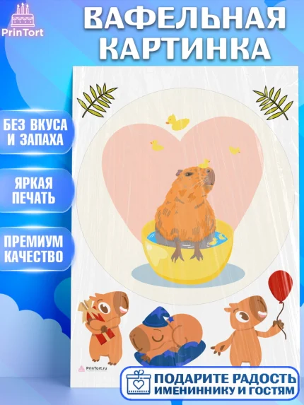 Вафельная картинка, Капибара, Девочка, День рождения, арт. PT211040