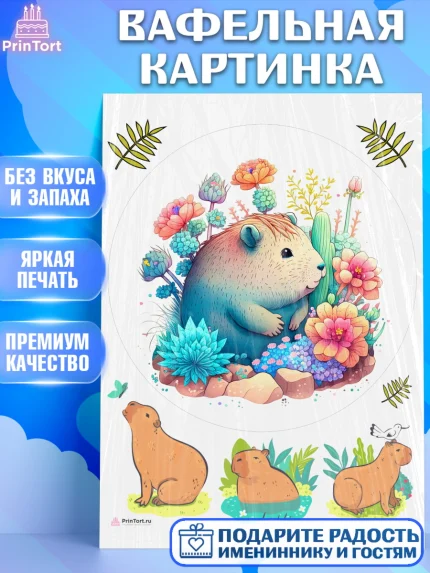 Вафельная картинка, Капибара, Девочка, День рождения, арт. PT211042