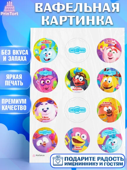 Вафельная картинка, Смешарики, Девочка, День рождения, арт. PT211273