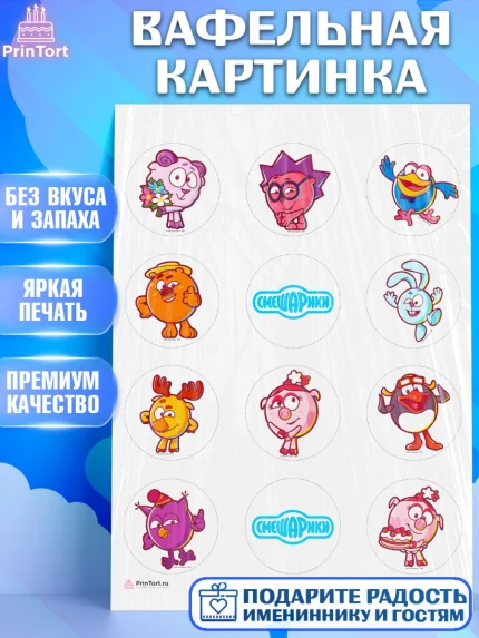 Вафельная картинка, Смешарики, Девочка, День рождения, арт. PT211284