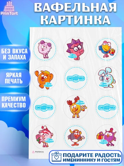 Вафельная картинка, Смешарики, Девочка, День рождения, арт. PT211296