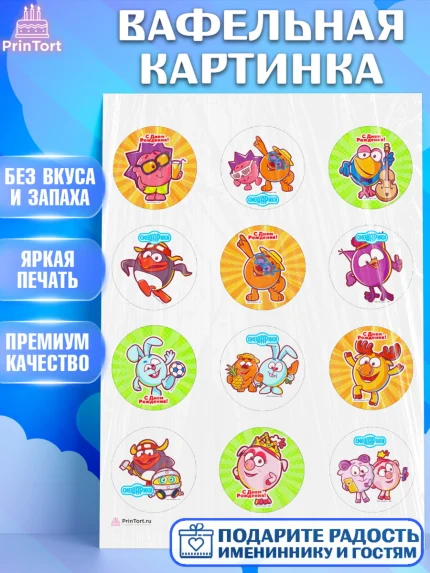 Вафельная картинка, Смешарики, Девочка, День рождения, арт. PT211301