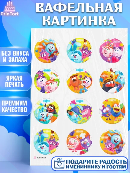 Вафельная картинка, Смешарики, Девочка, День рождения, арт. PT211309