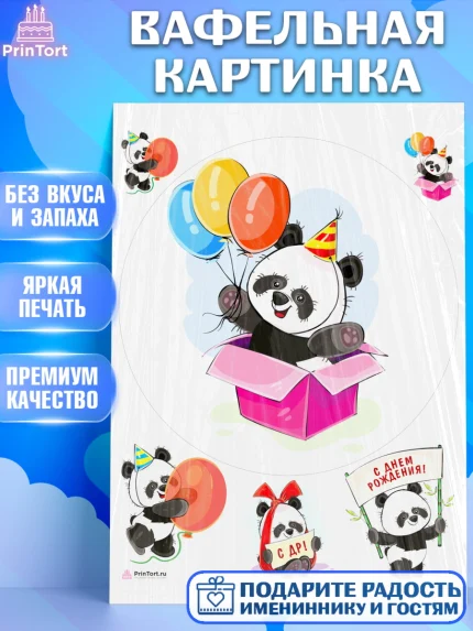 Вафельная картинка, Панда, Животные, Девочка, День рождения, арт. PT211430