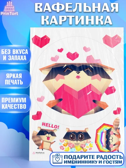 Вафельная картинка, Енот, Животные, Девочка, День рождения, арт. PT211450