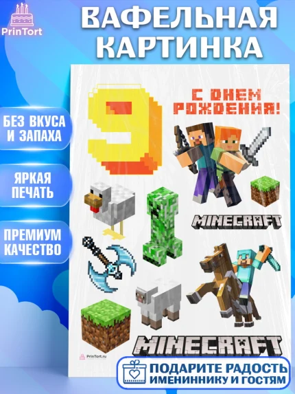 Вафельная картинка, Майнкрафт, Minecraft, Девочка, 9 лет, День рождения, арт. PT211575