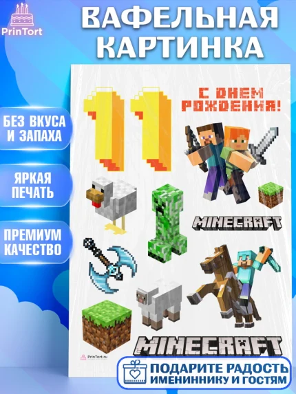 Вафельная картинка, Майнкрафт, Minecraft, Девочка, 11 лет, День рождения, арт. PT211577