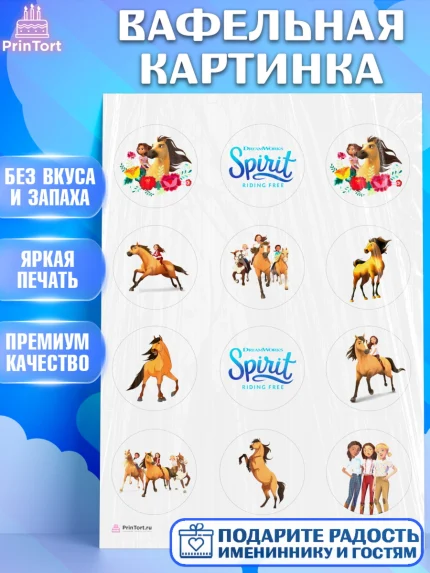 Вафельная картинка, Спирит, Лошадь Spirit, Девочка, День рождения, арт. PT211694