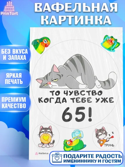 Вафельная картинка, с днем рождения, Девушка, 65 лет, День рождения, арт. PT211962
