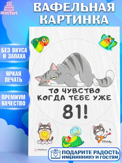 Вафельная картинка, с днем рождения, Девушка, 81 год, День рождения, арт. PT211978
