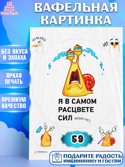 Вафельная картинка, с днем рождения, Девушка, 59 лет, День рождения, арт. PT212098
