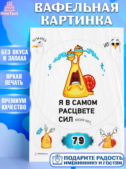 Вафельная картинка, с днем рождения, я в самом расцвете сил моих больше нет, Девушка, 79 лет, арт. PT212118