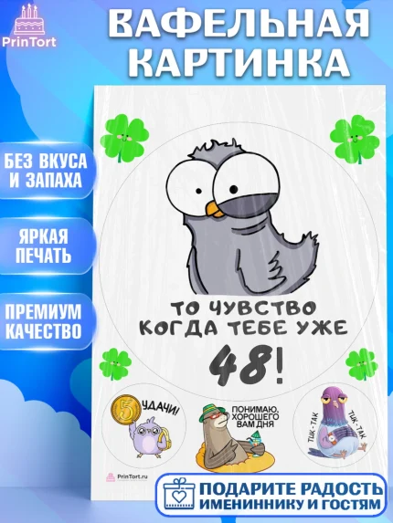 Вафельная картинка, с днем рождения, Девушка, 48 лет, День рождения, арт. PT212371
