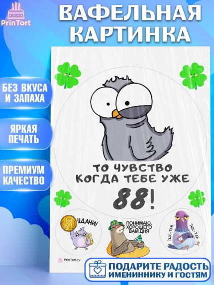 Вафельная картинка, с днем рождения, Девушка, 88 лет, День рождения, арт. PT212411