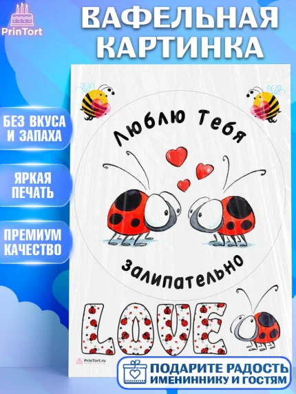 Вафельная картинка, Любовь, Божья коровка, Мужчина, День рождения, арт. PT212596