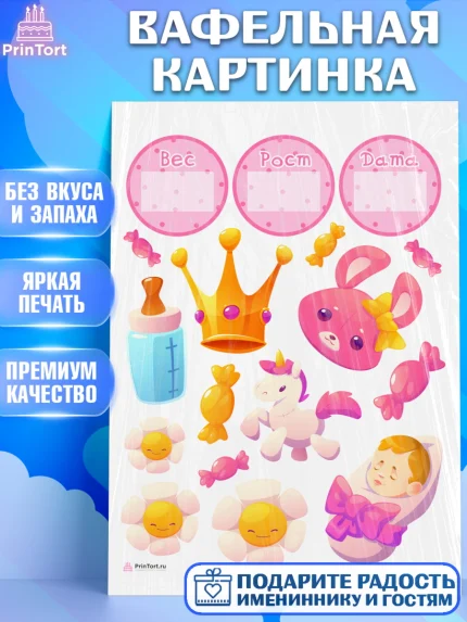 Вафельная картинка, Метрика, с метрикой, Девочка, Рождение ребёнка, арт. PT212627