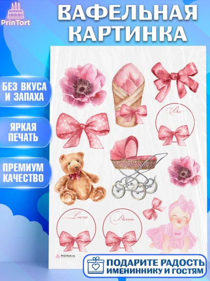 Вафельная картинка, Метрика, с метрикой, Девочка, Рождение ребёнка, арт. PT212630