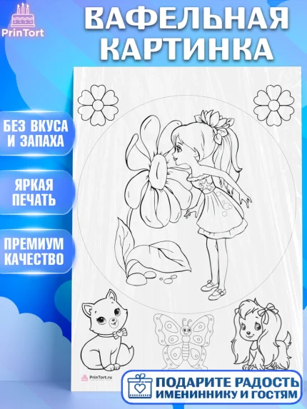 Вафельная картинка, Расскраска, Девочка, День рождения, арт. PT213352