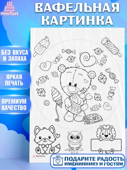 Вафельная картинка, Расскраска, Девочка, День рождения, арт. PT213353