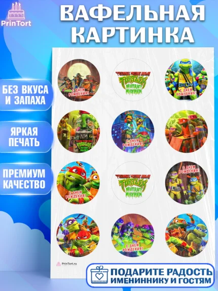 Вафельная картинка, Черепашки-ниндзя, Черепашки Ниндзя, Мальчик, День рождения, арт. PT213519