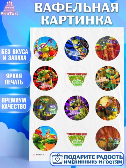 Вафельная картинка, Черепашки-ниндзя, Черепашки Ниндзя, Мальчик, День рождения, арт. PT213522