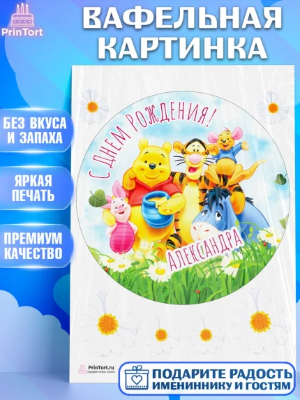 Вафельная картинка, Винни-Пух, Винни Пух, Девочка, Александра, День рождения, арт. PT215308