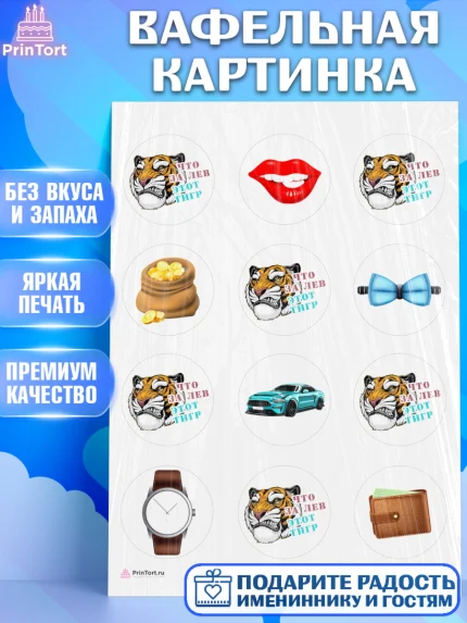 Вафельная картинка, Что за лев этот тигр, тигр, губы, часы, кошелек, машина, деньги, Мальчик, арт. PT216301