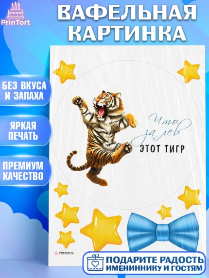Вафельная картинка, Что за лев этот тигр, тигр, бабочка, звезды, Мальчик, День рождения, арт. PT216310