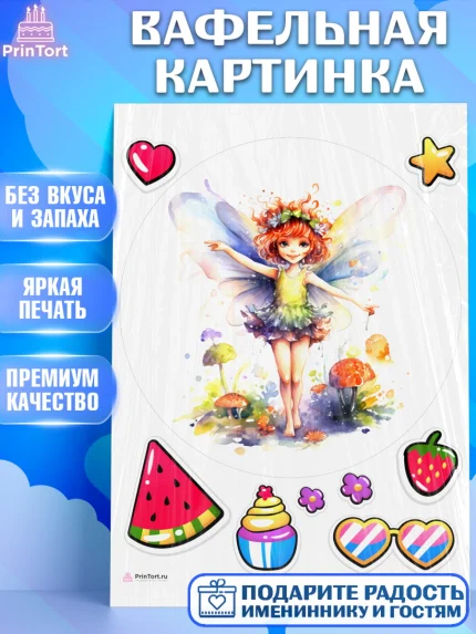 Вафельная картинка, фея, феи, девочка, сердце, звезда, очки, цветы, крылья, День рождения, арт. PT216750