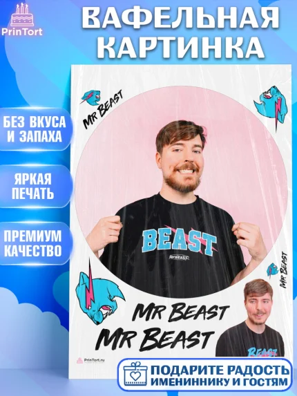 Вафельная картинка, Мистер Бист, mister beast, ютуб, youtube, Девочка, День рождения, арт. PT217029