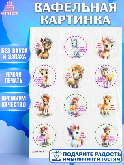 Вафельная картинка, Пони, лошадка, Девочка, День рождения, арт. PT217064