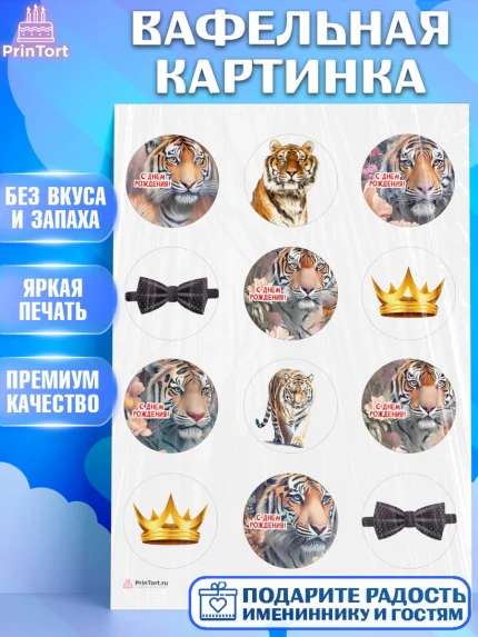 Вафельная картинка, Тигр, Мальчик, День рождения, арт. PT217346