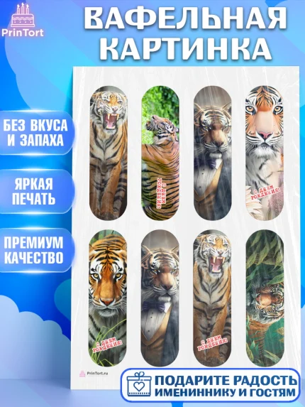 Вафельная картинка, Тигр, корона, машина, Мальчик, День рождения, арт. PT217349