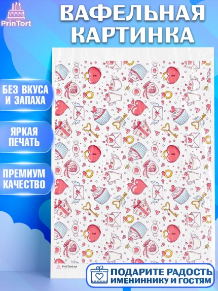 Вафельная картинка, сердца, борты - сердца, любовь, Девочка, День рождения, арт. PT217420