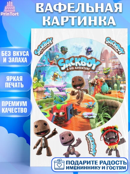 Вафельная картинка, Sackboy a big adventute, Sackboy a big adventure, Девочка, День рождения, арт. PT218115