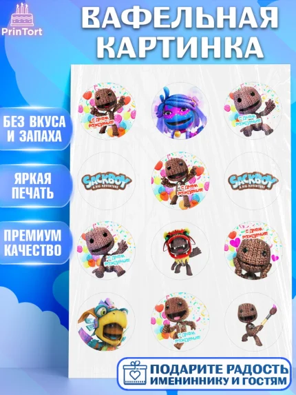Вафельная картинка, Sackboy a big adventute, Sackboy a big adventure, Девочка, День рождения, арт. PT218119