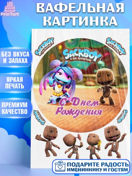 Вафельная картинка, Sackboy a big adventute, Sackboy a big adventure, Девочка, День рождения, арт. PT218127