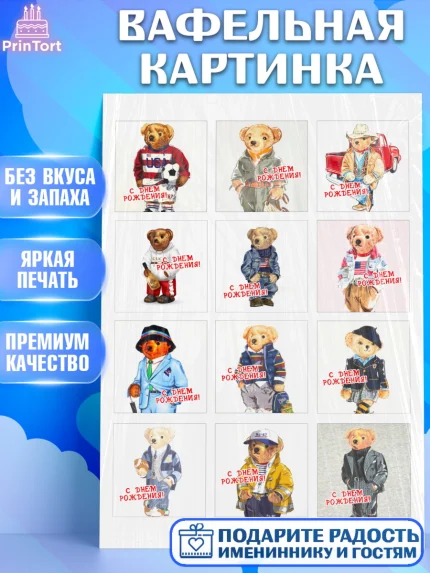 Вафельная картинка, Медведь Поло Бир, Polo Bear, Девочка, День рождения, арт. PT218155