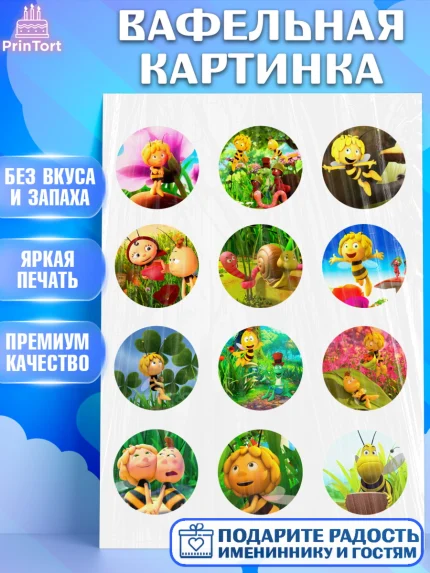 Вафельная картинка, Пчёлка Майя, Девочка, День рождения, арт. PT218212