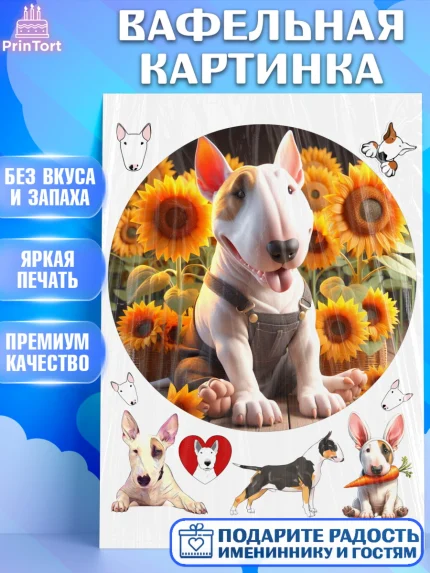 Вафельная картинка, Бультерьер, Собака, Девочка, День рождения, арт. PT218315